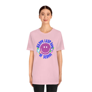 Happy Last Day of School Purple Smilie! Unisex Jersey Short Sleeve Tee